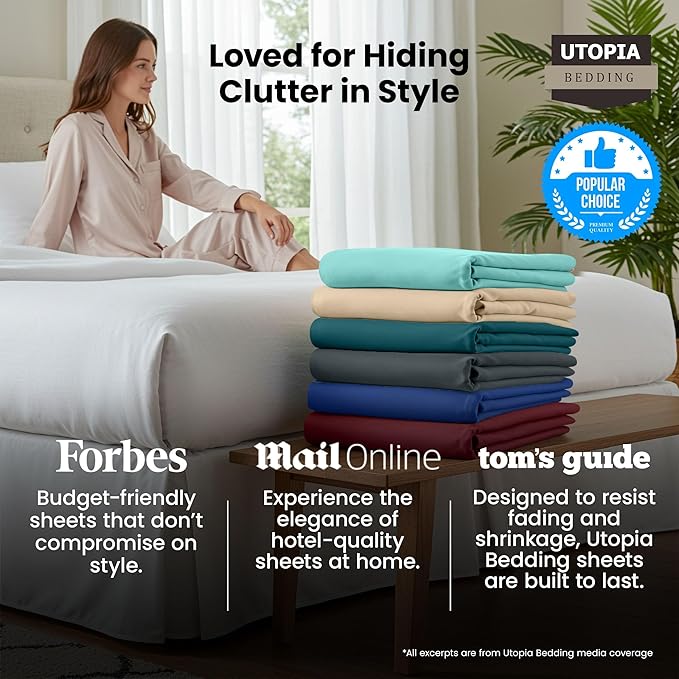 Utopia Bedding King Bed Skirt - Soft Quadruple Pleated Ruffle - Easy Fit with 16 Inch Tailored Drop - Hotel Quality, Shrinkage and Fade Resistant (King, White)