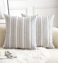 Decorative Boho Throw Pillow Covers, Farmhouse Textured Pillow Case, 20 x 20 Inch Set of 2, Chair Sofa Bedroom Living Room Home Decor Couch Cushion Case, Classic Blue and Beige Striped