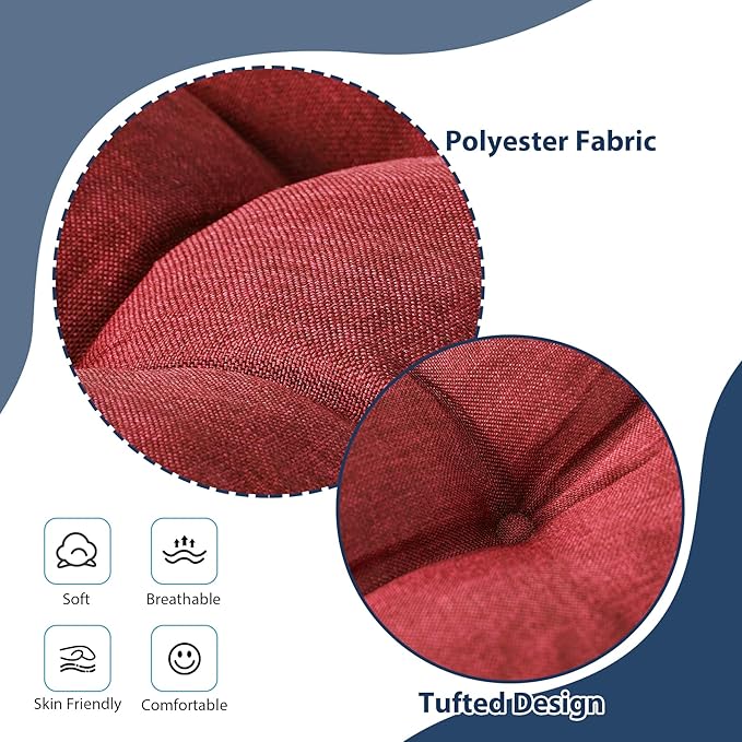 Chair Cushions for Dining Chairs, Seat Cushions for Kitchen Chairs, Indoor Seat Cushions with Ties, Tufted Foam Chair Pads, Non Slip Chair Cushions Set of 6, 15.5" x 15.5" x 4", Red