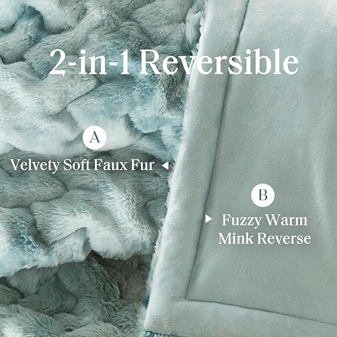 Madison Park Faux Fur Throw, Luxurious Ruched Texture, Fuzzy Warm, Plush Mink-Like Reverse, All Season, Lightweight & Cozy Blanket-Throw for Sofa, Couch, Living Room & Office 50" x 60" Blue Tie Dye