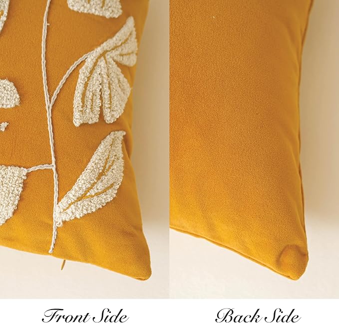 BlissBlush Fall Throw Pillow Cover 14x36 Long Body Lumbar Throw Pillow for Bed, Yellow Mustard Soft Velvet Accent Farmhouse Lumbar Throw Pillowcase for Bedroom Sofa Couch Home Décor