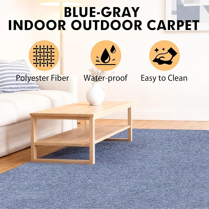 Marine Carpet,6 FT x 10 FT Blue-Gray Indoor Outdoor Carpet 0.2" Thick Boat Carpet with Water-Proof TPE Backing, Non-Slide Outdoor Marine Carpet Roll for Home, Patio, Porch, Deck