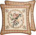 patdrea Designer Vintage Floral Throw Pillow Covers for Couch Set of 2,Brown Linen Pillowcases with Bird and Rose Pattern Decorative Square Cushion for Bed Living Room Outdoor Cafe Car,18"x18"