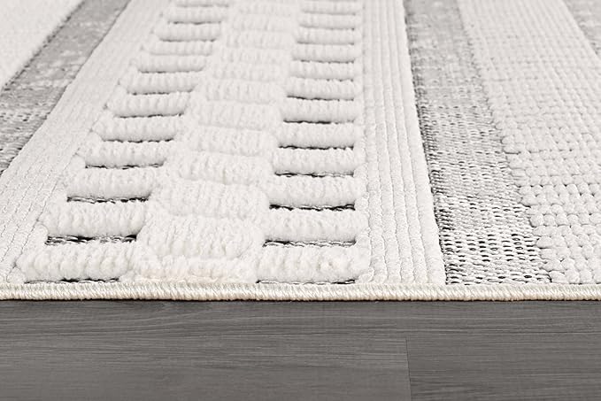 Beverly Rug Micro Loop Area Rug Gray/White 9x12 Geometric Modern Scandinavian Striped Durable Soft Indoor Rugs for Living Dining Room Office Stain Resistant Non Shedding Casual Indoor Carpet 9 x 12