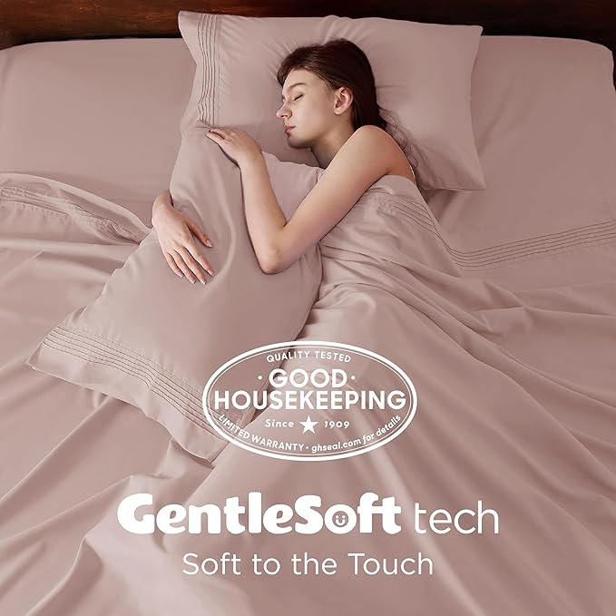Bedsure Deep Pocket Twin Sheets Set - Fits Mattresses Up to 21 Inches Thick -3 Piece GentleSoft Bed Sheets, Moisture Wicking, Soft & Cooling Bedsheet & Pillowcases, Easy & Secure Fit, Dusty Pink