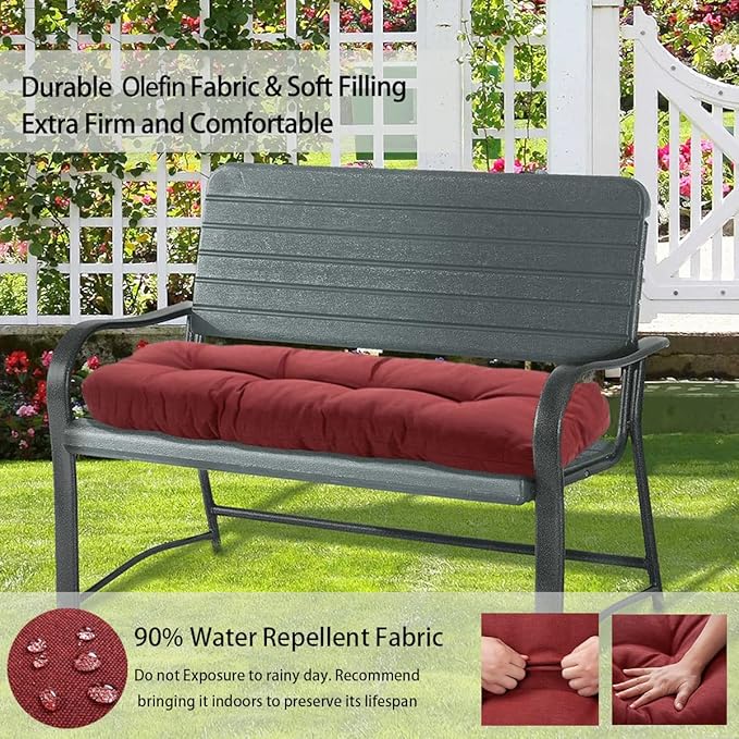 FUNHOME Outdoor Bench Cushion 45 x18 inch with Non-Slip Grips,Water Resistant Porch Swing Cushion,Bench Pillow Pads,Tufted Cushions for Patio Garden Furniture,45" Seat Cushions(Dark Red)