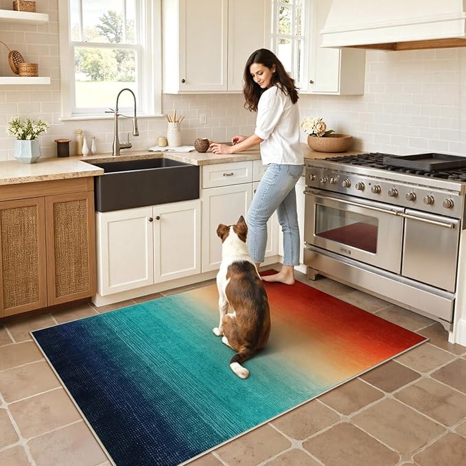 Wonnitar Modern Washable 3x5 Area Rug, Abstract Colorful Christmas Rugs for Living Room, Non-Slip Low Pile Rainbow Gradient Throw Rugs for Girls Bedroom Entry Bathroom Dorm (Colorful, 3'x5')