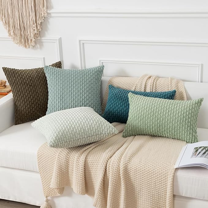 Kevin Textile 14x24 Inch Pillow Cover 1 Pack Boho Decorative Soft Striped Corduroy Lumbar Farmhouse Color Accent Rectangle Cushion Case for Living Room Couch Sofa Bed, Teal Blue