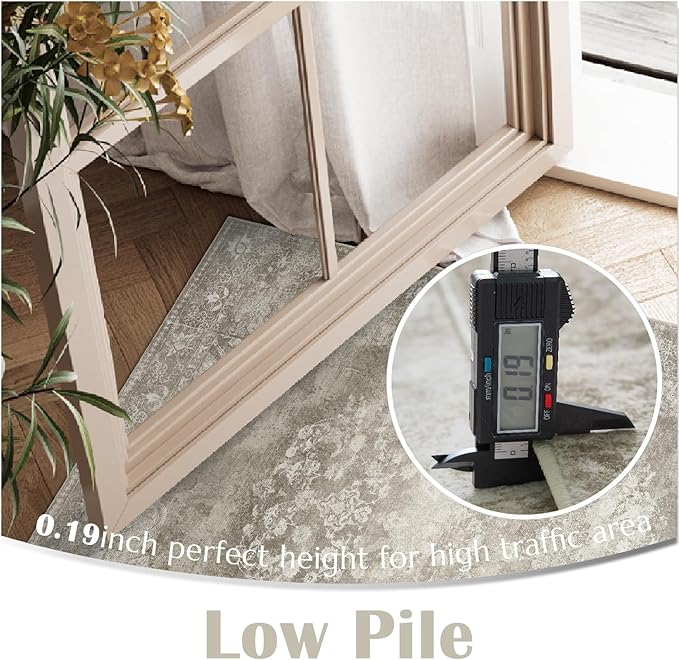 jinchan Floral 2x3 Rug for Entryway - Vintage Washable Area Rug Ultra-Thin Low Pile Soft Small Non-Slip Distressed Indoor Doormat Accent for Entrance Kitchen Bedroom Bathroom (2x3ft, Brown)