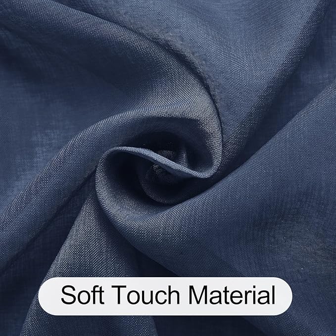XWZO Sheer Curtains 84 Inches Long for Bedroom, Light Filtering Faux Linen Grommet Window Curtains for Living Room, Kids Room, Study with Tiebacks, Navy Blue, Set of 2 Panels, 52 x 84 Inches Long