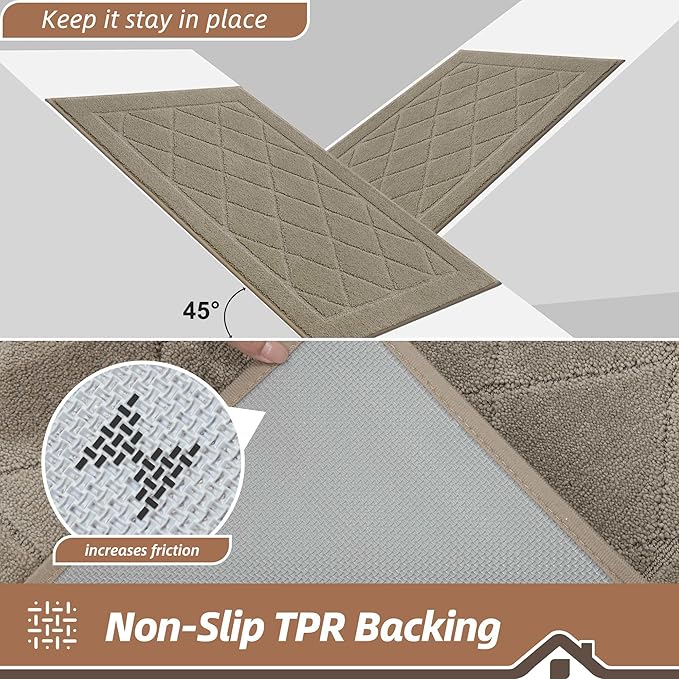 BEQHAUSE Dirt Trapper Door Mat 24" x 60", Doormat Non-Slip Entryway Rugs Washable, Dog Door Mat Stain Resistant and Absorbent Welcome Floor Mat for Front Back Door, Muddy Wet Shoes & Paws, Beige