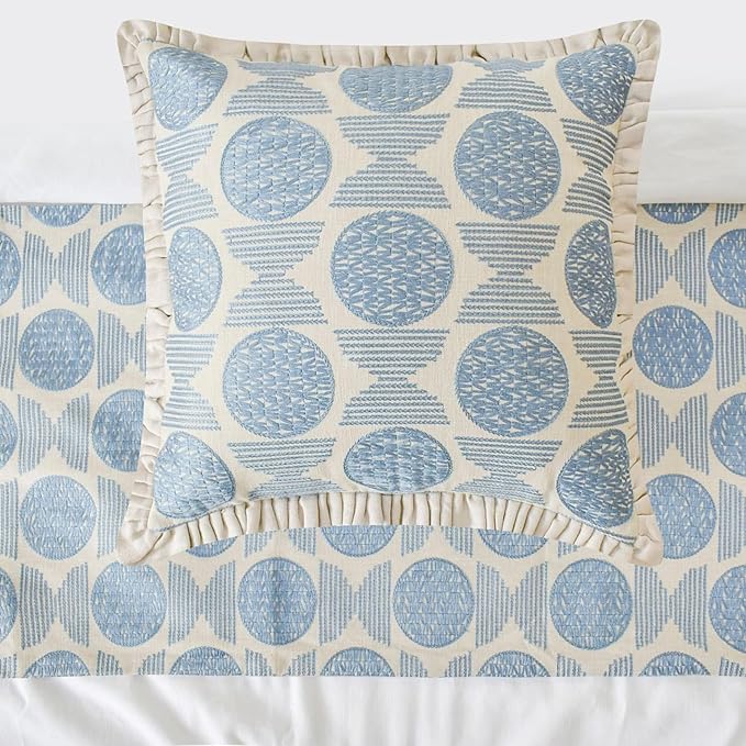 The HomeCentric King/Queen/Twin Blue Decorative Bed Runner Full 68"x18" Bed Runner Without Pillow Cover, Embroidery, Ruffles Bed Scarf on Linen Fabric - Ellara Blue