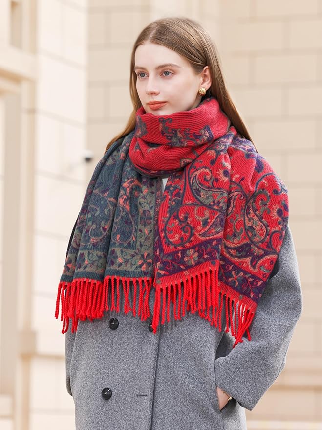 Wander Agio Warm Fashion Scarf Long Shawl Large Blanket Winter Wraps Scarves for Women Cashmere Jacquard Vintage Paisley