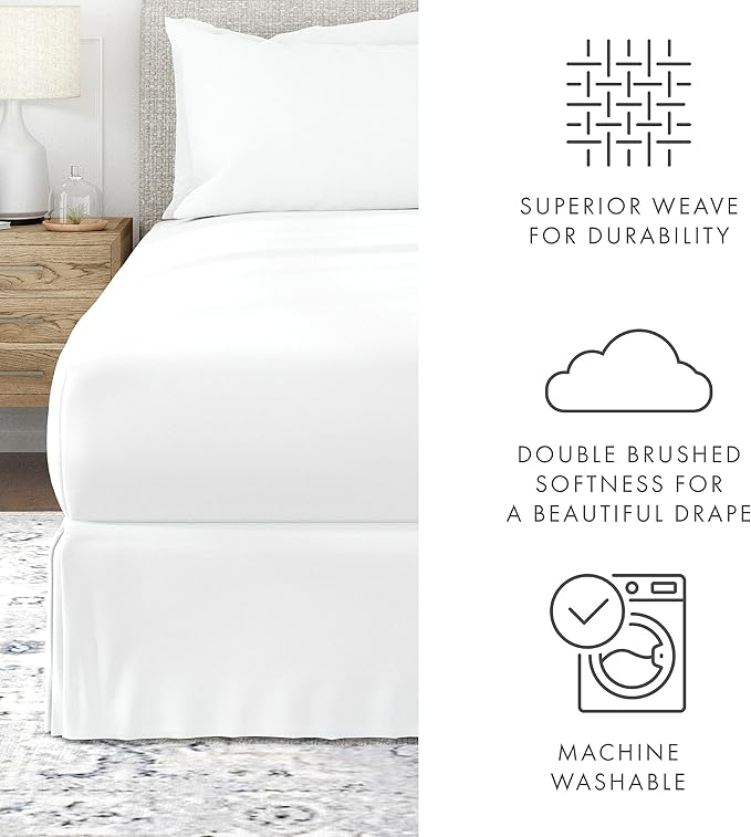 Linen Market Bed Skirt - Ultra Soft Microfiber - Easy Fit with 14 Inch Tailored Drop - Hotel Quality, Shrinkage & Fade Resistant - Bed Cover - Queen Bed Set - Bedroom Décor - (Queen, White)