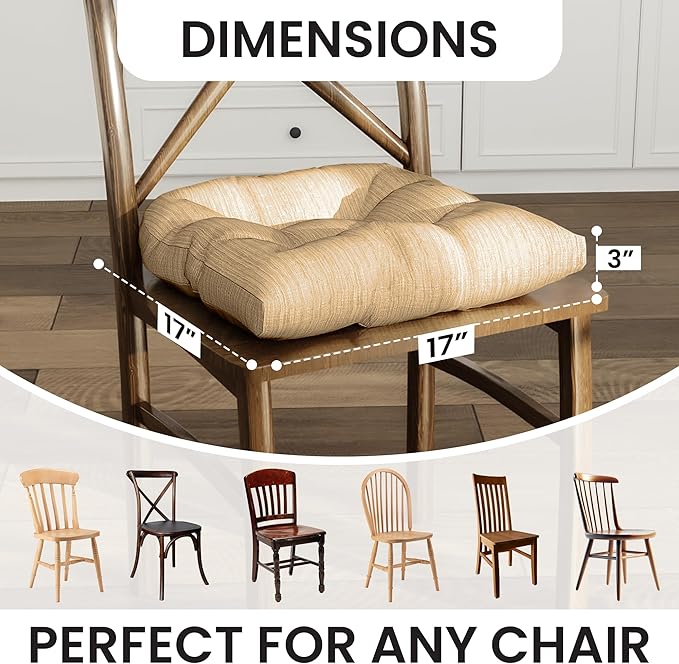 Klear Vu Gripper Overstuffed Universal Non-Slip Dining Chair Cushions for Kitchen Decor or Office Use, U-Shaped Skid-Proof Seat Pad, 17x17 Inches, 2 Count (Pack of 1), Chenille Sand