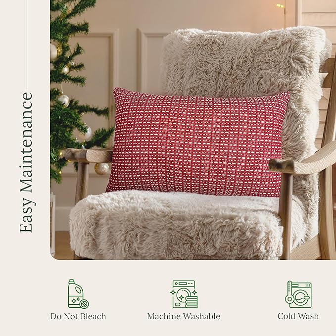 SanVia Sangria Premium Lumbar Cotton Throw Pillow Covers, 12 x 20 Inches, Luxury Holiday Themed Handwoven Couch Pillow Covers, Hidden Zipper, Elegant Home Décor, Insert Not Included