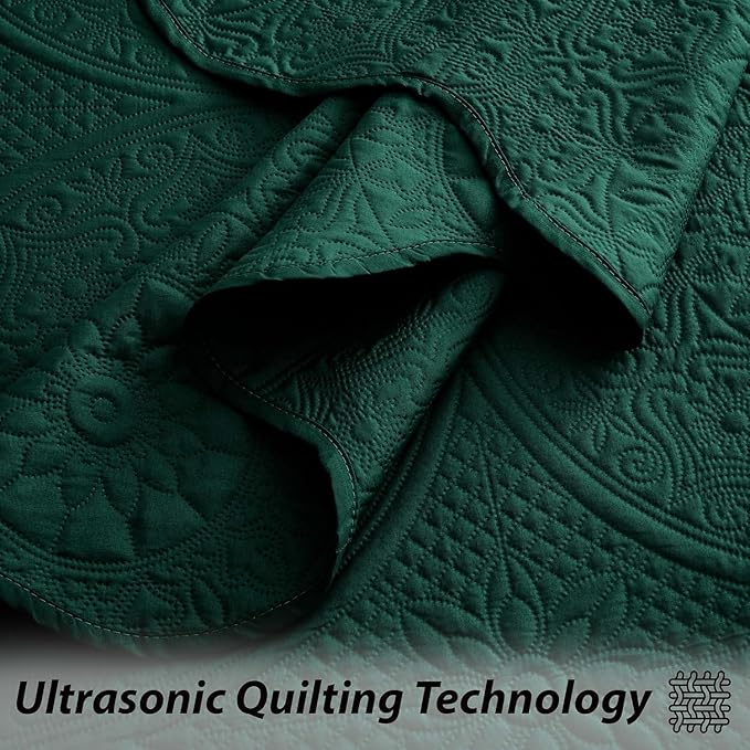 IR Imperial Rooms Twin Quilt Bedding Set Size (68” x 86”) + 1 Pillow Shams (20” x 26” + 2”) - 2 Pcs All Season Lightweight Reversible Microfiber Coverlet Floral Embossed Quilt Bedspread (Emerald)