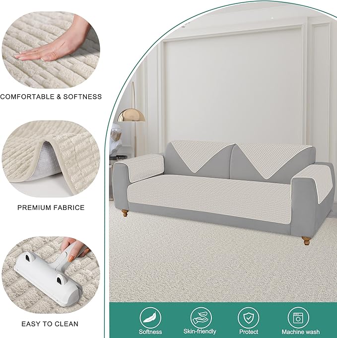 Foxdecor Couch Arm Covers Sofa Arm Covers, Arm Chair Covers Set of 2, Non-Slip Chair Arm Covers, Arm Rest Cover for Sofa, Armchair Slipcovers Couch Protector (Cream 26x26 inch)