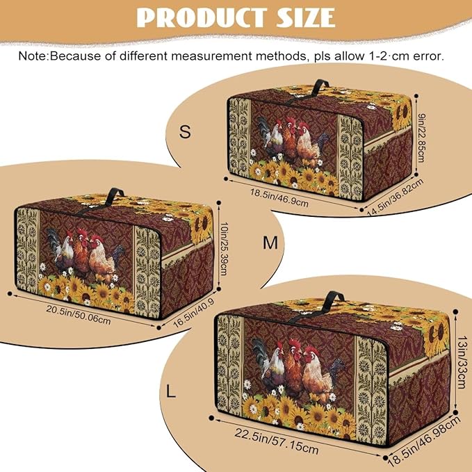 Microwave Oven Cover Waterproof Heavy Duty Microwave Oven Dust Cover with Storage Pockets Reusable Decor Accessories for Kitchen, Vintage Rooster Chicken Sunflower Daisy Floral Print, L