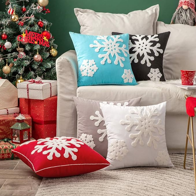 MIULEE Pack of 2 Christmas Decorative Snowflake Throw Pillow Covers Canvas Embroidery Winter Cushion Cases Holiday Decor Soft Pillowcases for Winter Couch Sofa Bedroom Car（White, 18x18in）