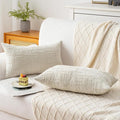 Decorative Throw Pillow Covers 12x20 Inch Set of 2, Thick Solid Farmhouse Chenille Couch Pillows, Spring Pillow Covers for Couch Sofa Bed Living Room Home Decor Pillowcase,White