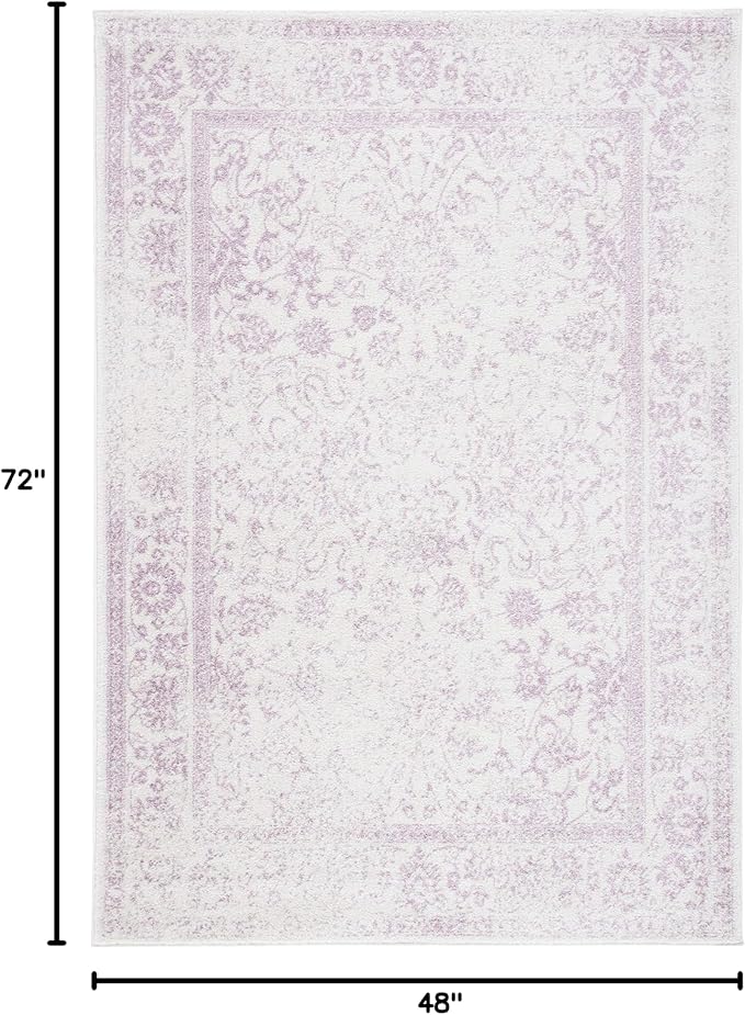 SAFAVIEH Area Rug 4x6 - Adirondack Collection - Ivory & Lavender, Distressed Vintage Floral Design, Non-Shedding & Easy to Clean, Ideal for Living Room, Bedroom, Dining Space (ADR109U)
