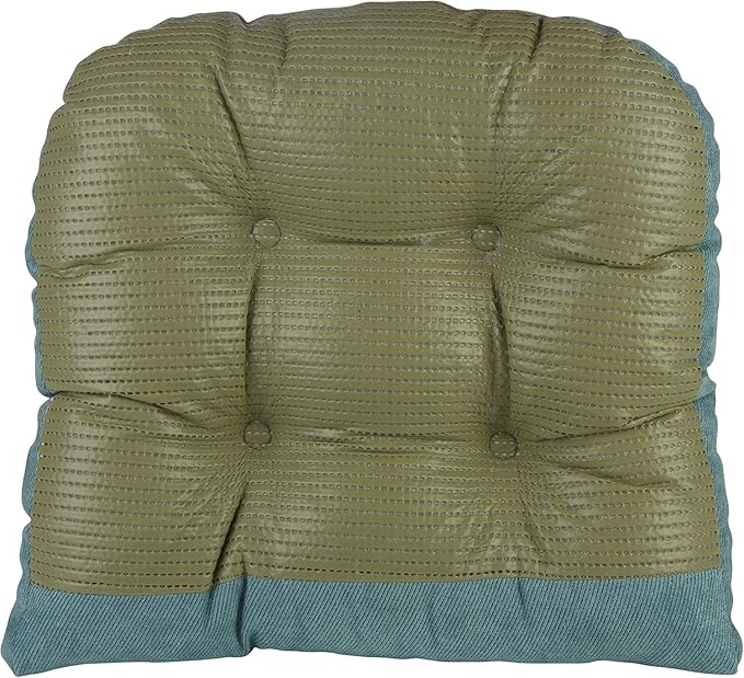 Klear Vu Gripper Overstuffed Universal Non-Slip Dining Chair Cushions for Kitchen Decor or Office Use, U-Shaped Skid-Proof Seat Pad, 17x17 Inches, 2 Count (Pack of 1), Linear Marine Blue