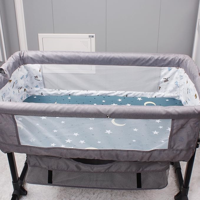 Belsden Pack of 3 Fitted Bassinet Sheet Set, Flexible Fit Various Bassinet, Adapts to Oval, Hourglasss and Rectangle Shaped Bassinet Pads, Cloudy Soft Washable Material, Grey Moon & Grey & Grey Star
