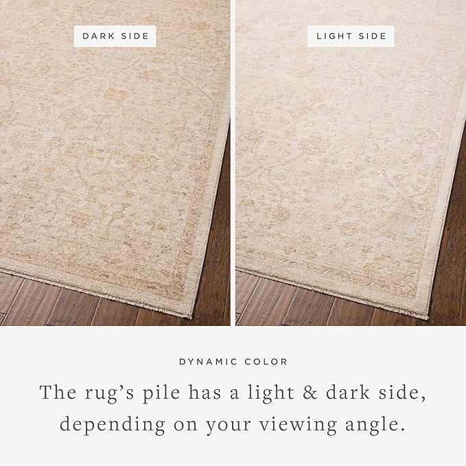Loloi Chris Loves Julia Palma Collection PLM-01 Ivory/Sand 2'-3" x 3'-10" Fringe Accent Rug Vintage Style Boho Living Room Bedroom Carpet
