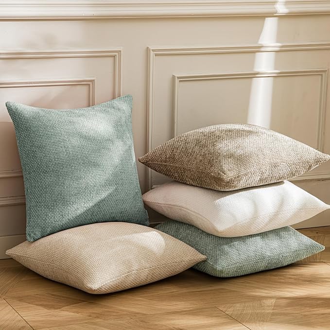 a moment Light Green Chenille Throw Pillow Covers 20x20 Inch Pack of 2 Modern Decorative Throw Pillow Covers Farmhouse Cross Covers Home Decor for Sofa Bedroom Living Room Spring