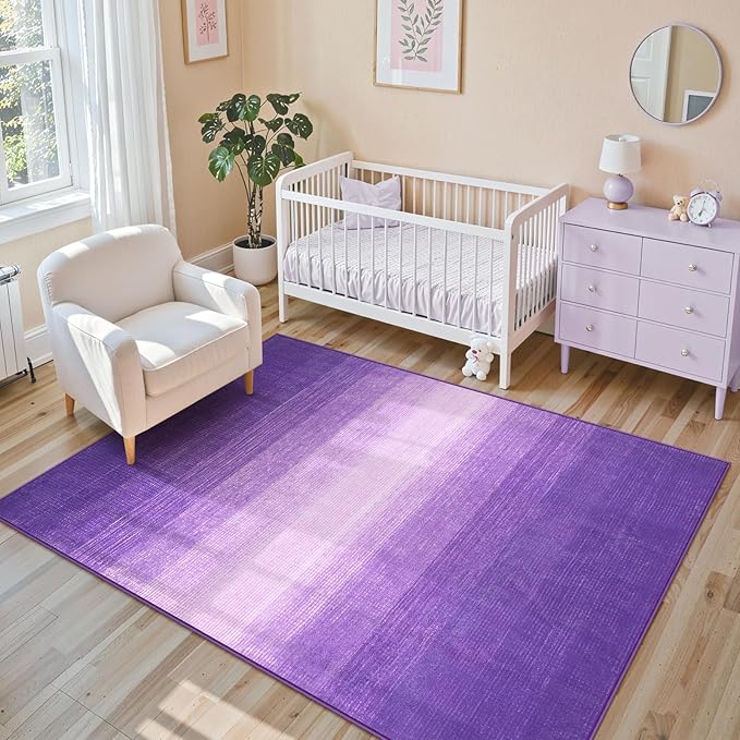 Wonnitar Purple Washable 4x6 Rug, Modern Rugs for Girls Bedroom, Soft Non-Slip Nursery Area Rug, Low Pile Throw Carpet for Living Room Laundry Dining Entrance Dorm Decor (Purple, 4'x6')