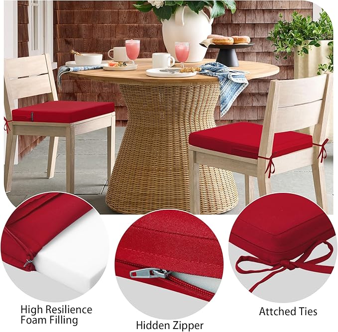 idee-home Outdoor Chair Cushions Set of 4, 19" x 19" Outdoor Seat Cushion Waterproof Patio Furniture with Ties, Dining Chair Pads