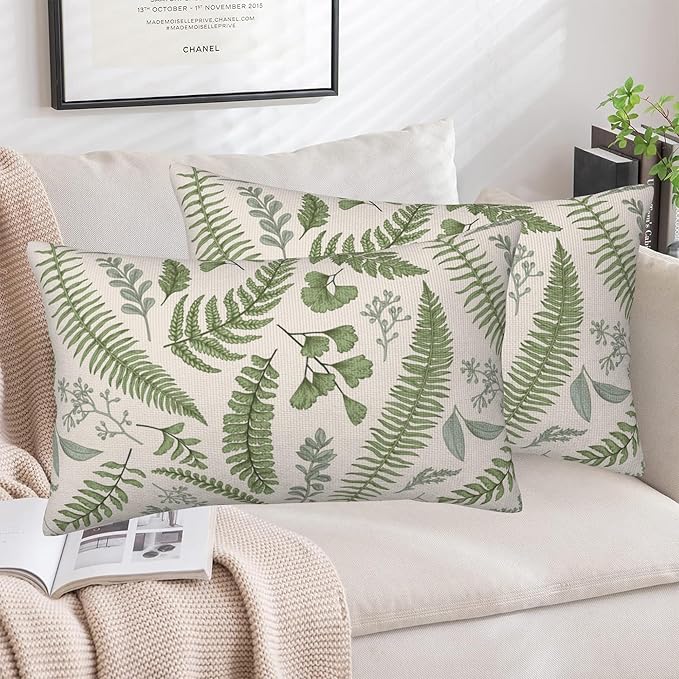 Leaves and Herbs Throw Pillow Cover Case Vintage Floral Botanical Throw Pillows Set of 2 Super Soft Pillow Covers 20x12 Inches Farmhouse Home Decor for Living Room Bedroom Sofa Couch Cushion Cover