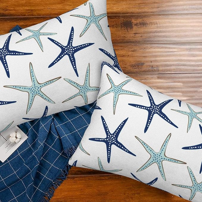 Throw Pillow Covers Nautical Starfish Pillow Covers 20x12 Inch Set of 2 Navy Blue and Turquoise Sea Stars Throw Pillows Decorative Pillow Cases Cushion Covers for Bedroom Livingroom