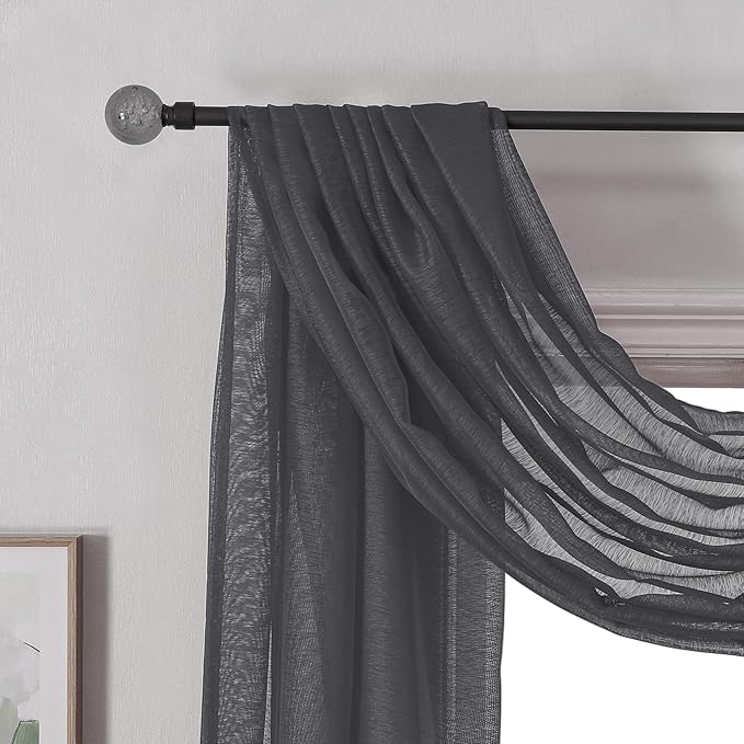 DONREN Luxury Soft Sheer Curtains Scarf for Windows - Semi Voile Window Scarf Valance,52 Inches Wide by 144 Inches Long (1 Panel,Dark Grey)