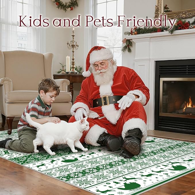 Abstract Living Room Rug 2X3 - Modern Washable Christmas Soft Thin Area Rug for Living Room Bedroom Under Dining Table - Neutral Indoor Floor Rug Carpets for Home Office Playroom Nursery - Green