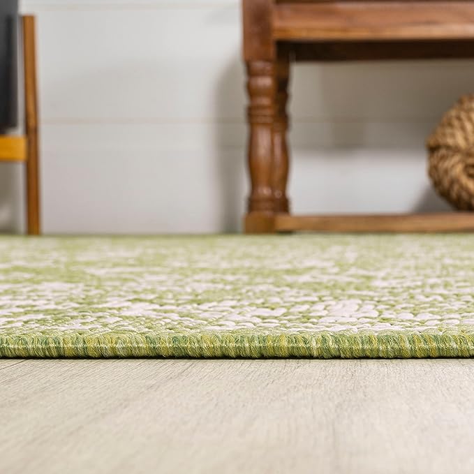 JONATHAN Y Weave Floral Indoor Outdoor Area Rug 4X6 Green/Cream, Tela Bohemian Textured for Backyard, Patio, Porch, Easy-Cleaning, High Traffic, Pet-Friendly, Non-Shedding (SMB100D-4)