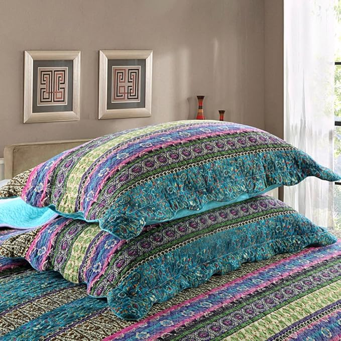 NEWLAKE Quilted Cotton Bed Pillowcases, Striped Jacquard Style, 2 Pieces, 20x27 Inch