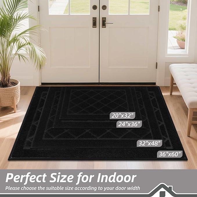 BEQHAUSE Dirt Trapper Door Mat 20" x 32", Doormat Non-Slip Entryway Rugs Washable, Dog Door Mat Stain Resistant and Absorbent Welcome Floor Mat for Front Back Door, Muddy Wet Shoes & Paws, Black