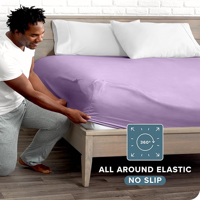 Bare Home Fitted Bottom Sheet Queen Size - Premium 1800 Microfiber - Ultra-Soft Hotel Luxury - Deep Pocket - Durable and Long Lasting - Fitted Sheet (Queen, Lavender)