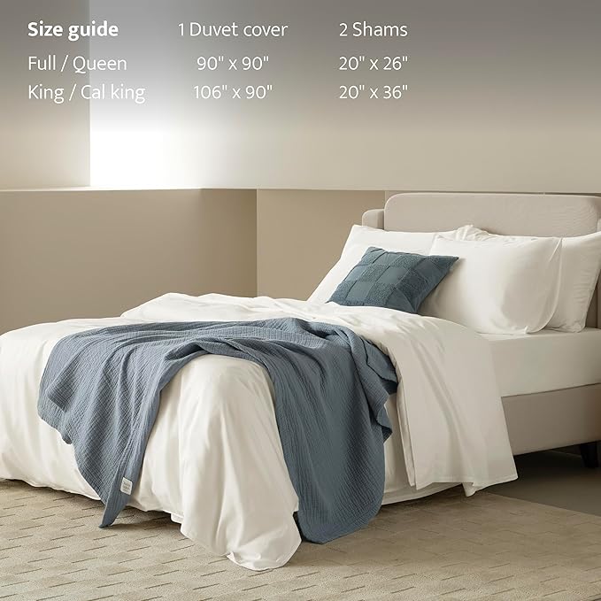 Double Stitch Cotton Tencel Duvet Cover - Queen Size Comforter Cover, Luxury & Soft Eucalyptus Lyocell Bedding Set for Hot Sleepers, Cooling, Smooth & Breathable, Button Closure, Cream, 90"x90"
