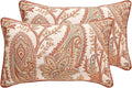 ISAENNE Design Linen Classic Vintage Throw Pillow Covers 12"x20" Pack of 2, Rectangle Cushion Covers with Orange Yellow Paisley Style Pattern Decor Pillowcases for Bed,Living Room,Outdoor,Car