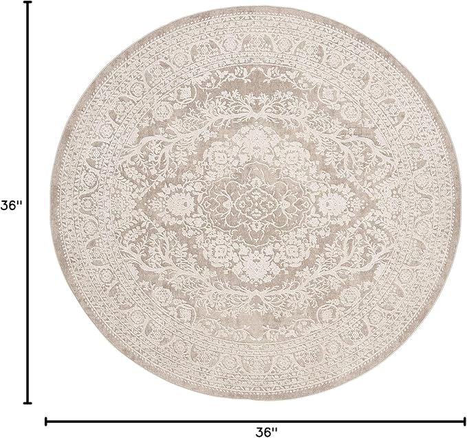 SAFAVIEH Area Rug 3' Round - Reflection Collection - Beige & Cream, Non-Shedding & Easy Cleaning, Ideal for Entryway, Living Room, Bedroom (RFT668A)