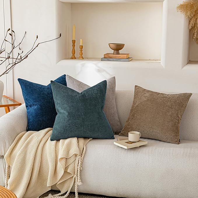 a moment Pack of 2 Decorative Chenille Throw Pillow Covers with Twill Cushion Covers for Sofa Living Room Couch Bed 22x22 Inch Dark Teal