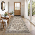 Vintage Hallway Runner Rug 3x8: Large Soft Washable Entryway for Kitchen Laundry Room Non-Slip Backing Runner for Entrance Living Room Bedroom Bathroom - Brown