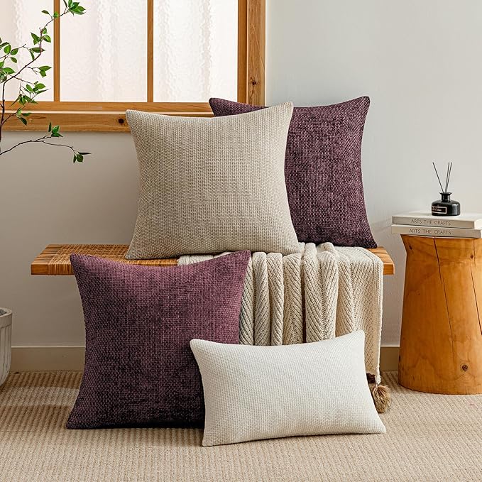 a moment Christmas Wine Red Chenille Throw Pillow Covers 20x20 Inch Pack of 2 Modern Decorative Throw Pillow Covers Farmhouse Cross Covers Home Decor for Sofa Bedroom Living Room