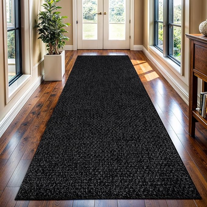 Easy Jute Runner Rug 2x7 Indoor Outdoor Natural Rugs Solid Fiber Rug Woven Area Rug Boho Easy Clean Inside Carpet for Living Room Bedroom Dining Room Hallway or Outdoor Patio Porch (2 X 7 Dark Grey)