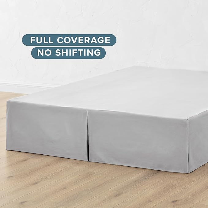 Bare Home Full Bed Skirt - 15-Inch Tailored Drop Easy Fit - Bed Skirt for Beds - Center & Corner Pleats (Full, Light Grey)