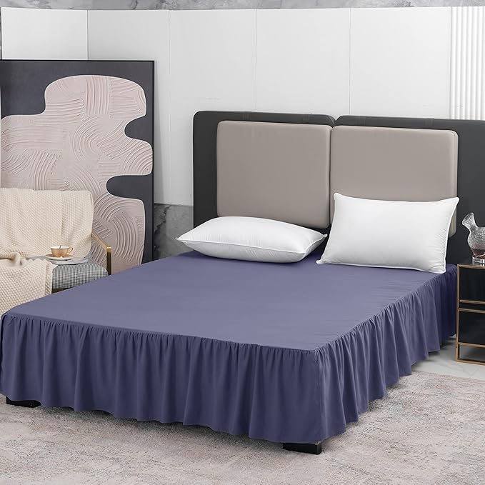 Bed Skirt Twin Size Ruffled Bed Skirt with Split Corners, 18 Inch Drop Dust Ruffle Bed Skirts with Platform, Gathered Style, 100% Microfiber, Navy Blue