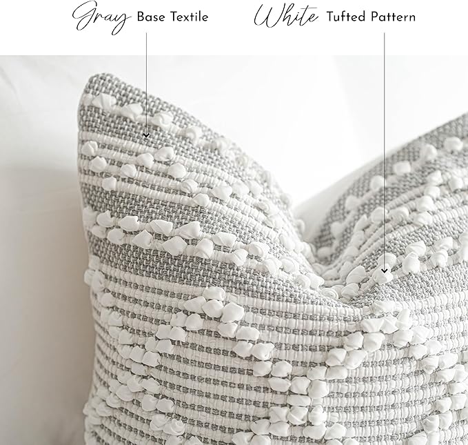 BlissBlush Gray White Decorative Throw Pillow Cover 20X20, Boho Accent Pillow for Couch, Square Modern Farmhouse Pillowcase for Living Room Couch Sofa Cushion Home Décor (Pack of 1)